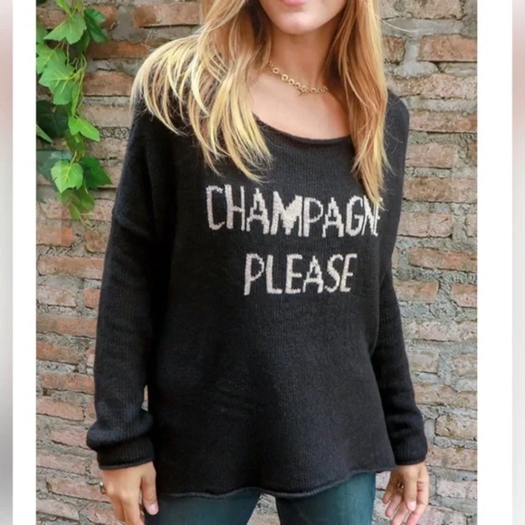 Cozy Black Champagne Please Look Fit Graphic Sweater Top - Picture 5 of 5